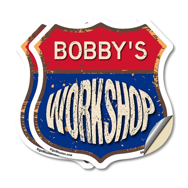 Signmission Bobby's Workshop, 18 inch X 18 inch, Vinyl Decal, 2PK - SHI-D-2PACK-18-489-BOBBY