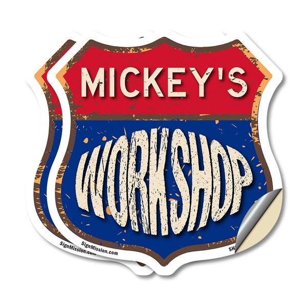 Signmission Mickey's Workshop, 12 inch X 12 inch, Vinyl Decal, 2PK - SHI-D-2PACK-12-489-MICKEY