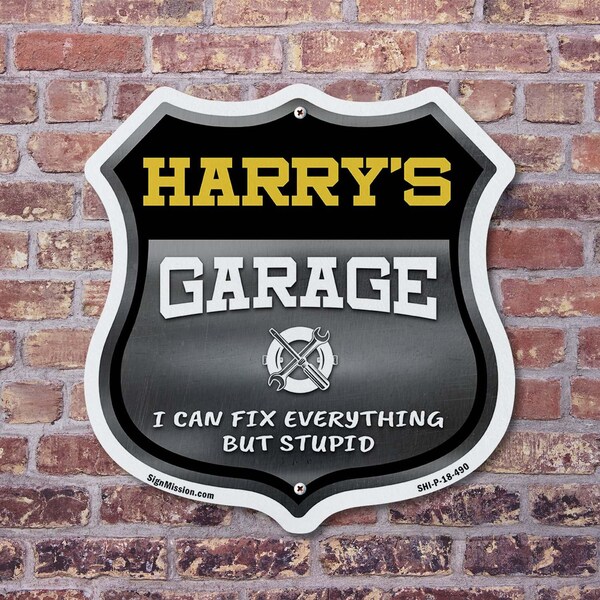 Signmission Harry's Garage I Can Fix Everything But Stupid, 12 Inch X 12 Inch, Aluminum Metal Sign - SHI-A-12-490-HARRY