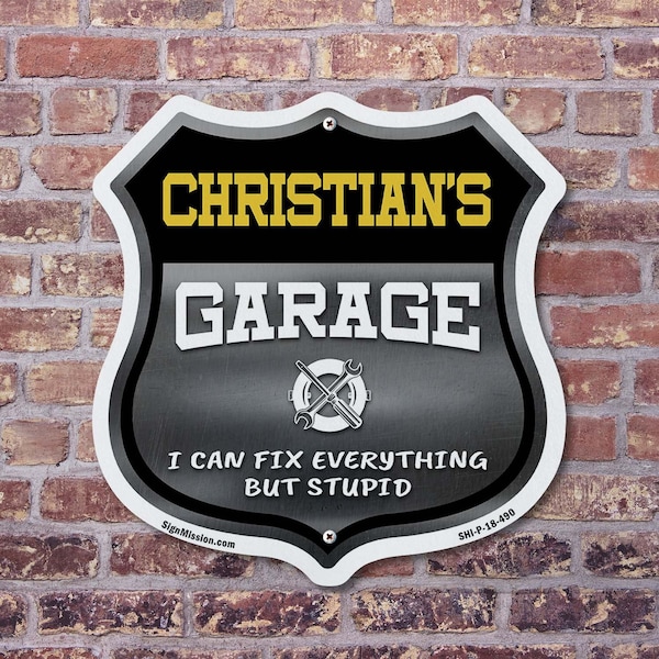 Signmission Christian's Garage I Can Fix Everything But Stupid, 12 inch X 12 inch, Plastic Sign, 2PK - SHI-P-2PACK-12-490-CHRISTIAN