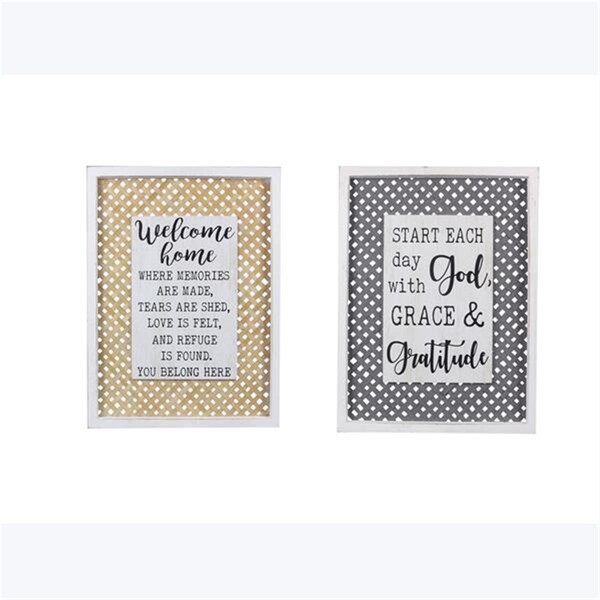 Youngs Wood Framed with Bamboo Weave Back Wall Sign, Assorted Color - 2 Piece - 29085