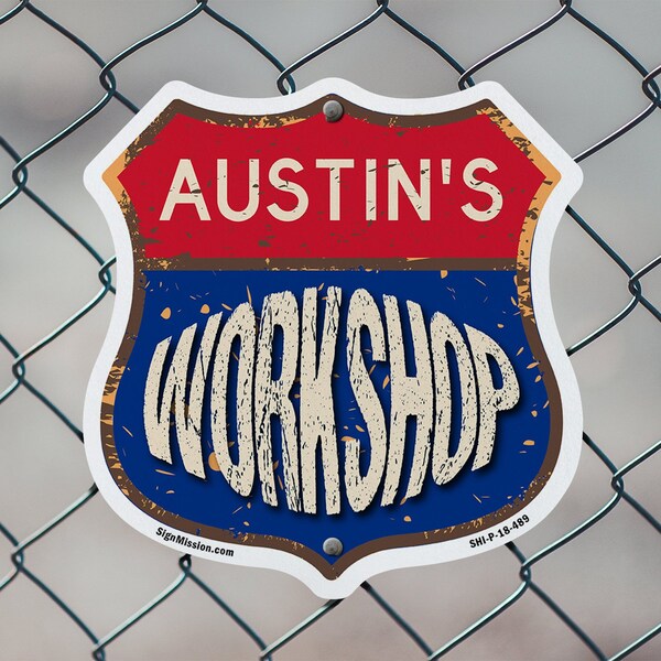 Signmission Austin's Workshop, 6 inch X 6 inch, Plastic Sign, 2PK - SHI-P-2PACK-6-489-AUSTIN