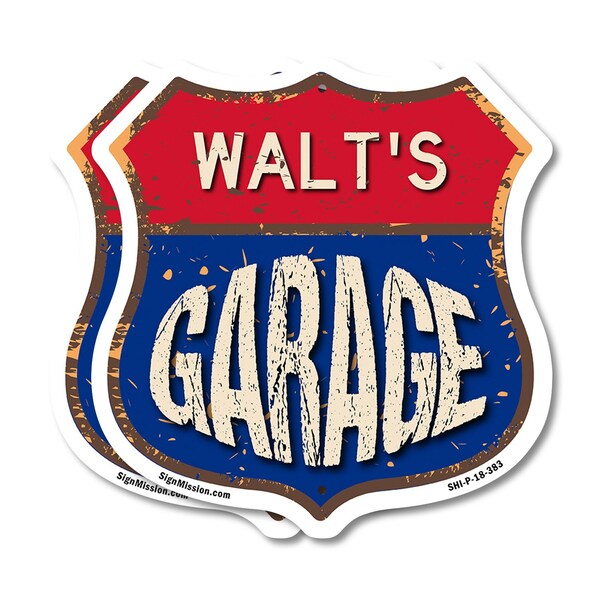 Signmission Walt's Garage, 18 inch X 18 inch, Plastic Sign, 2PK - SHI-P-2PACK-18-383-WALT