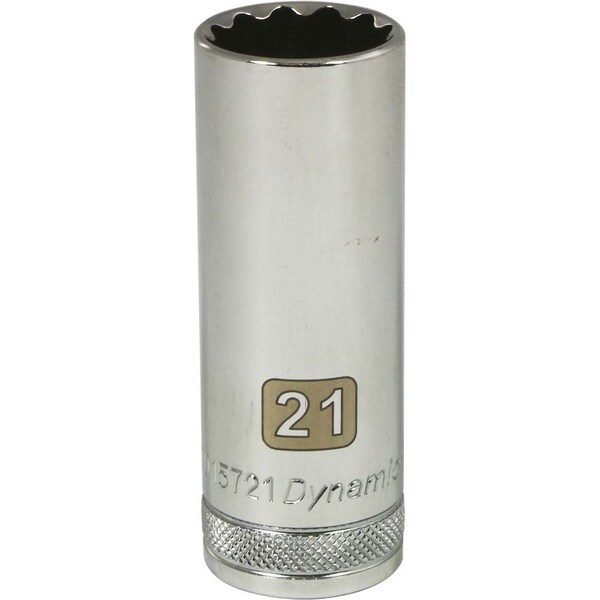 Dynamic Tools 1/2" Drive 12 Point Metric, 21mm Deep Length, Chrome Socket - D015721