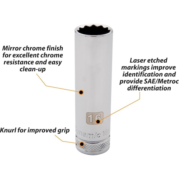 Dynamic Tools 1/2" Drive 12 Point Metric, 21mm Deep Length, Chrome Socket - D015721