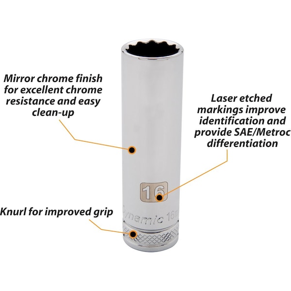 Dynamic Tools 1/2" Drive 12 Point Metric, 21mm Deep Length, Chrome Socket - D015721
