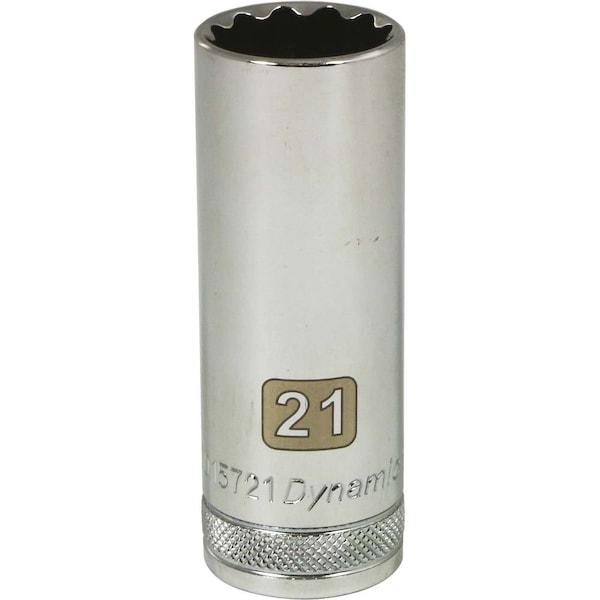 Dynamic Tools 1/2" Drive 12 Point Metric, 21mm Deep Length, Chrome Socket - D015721