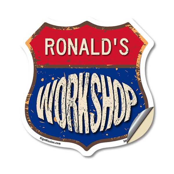 Signmission Ronald's Workshop, 18 Inch X 18 Inch, Vinyl Decal - SHI-D-18-489-RONALD