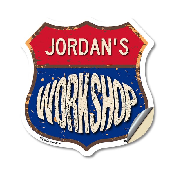 Signmission Jordan's Workshop, 18 Inch X 18 Inch, Vinyl Decal - SHI-D-18-489-JORDAN