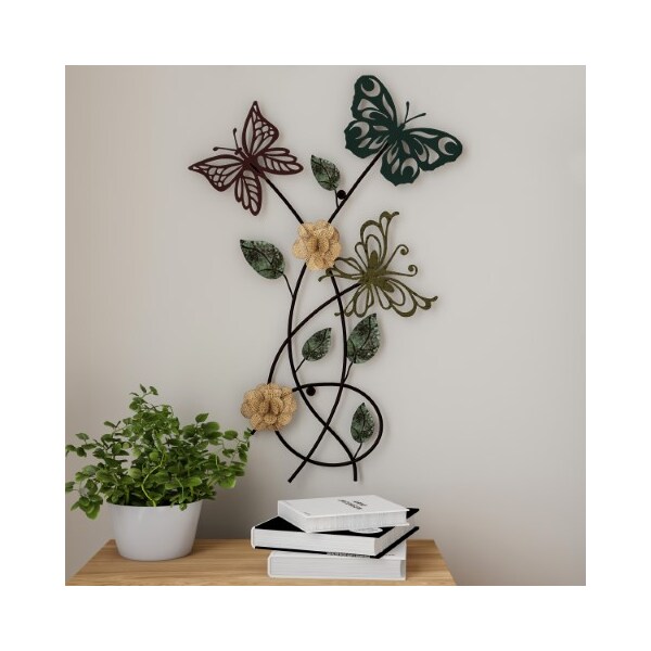 Hastings Home Garden Butterfly Metal Wall Art, Hand Painted 3D Butterflies/Flowers for Home or Office Decor - 583822TMG
