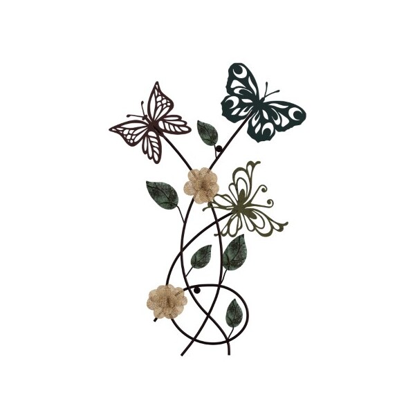 Hastings Home Garden Butterfly Metal Wall Art, Hand Painted 3D Butterflies/Flowers for Home or Office Decor - 583822TMG