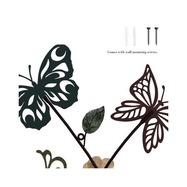 Hastings Home Garden Butterfly Metal Wall Art, Hand Painted 3D Butterflies/Flowers for Home or Office Decor - 583822TMG