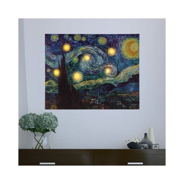 Hastings Home Lighted Wall Art Canvas with Timer, Van Gogh Starry Night Printed Decor, LED Changing Lights, 16x20 - 734366YBI