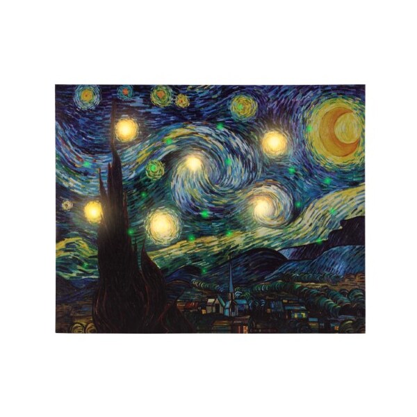 Hastings Home Lighted Wall Art Canvas with Timer, Van Gogh Starry Night Printed Decor, LED Changing Lights, 16x20 - 734366YBI