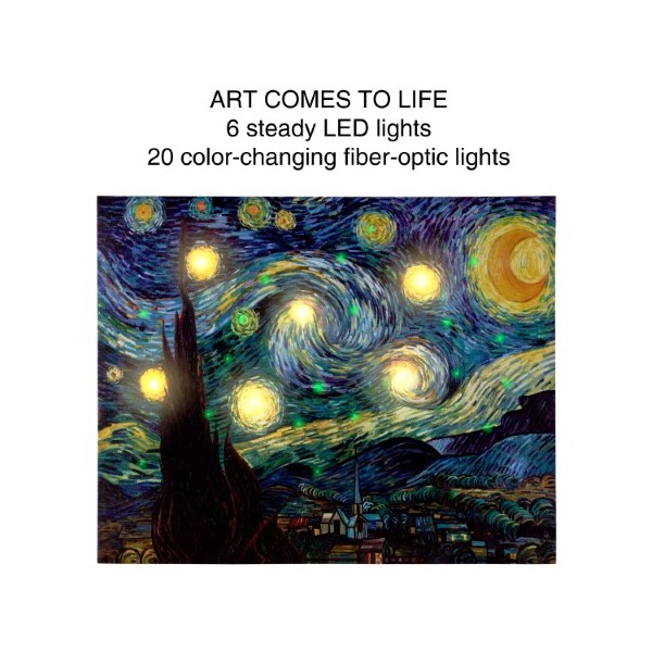 Hastings Home Lighted Wall Art Canvas with Timer, Van Gogh Starry Night Printed Decor, LED Changing Lights, 16x20 - 734366YBI