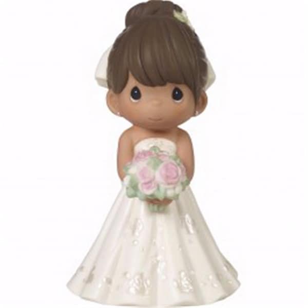 Precious Moments 5 in. Figurine Bride Wedding Cake Topper with Brown Hair Medium Skin Tone, Bisque - 171839