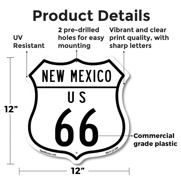 Signmission New Mexico Route Marker Shield Sign Us 6, 12 Inch X 12 Inch, Plastic Sign - SHI-P-12-389
