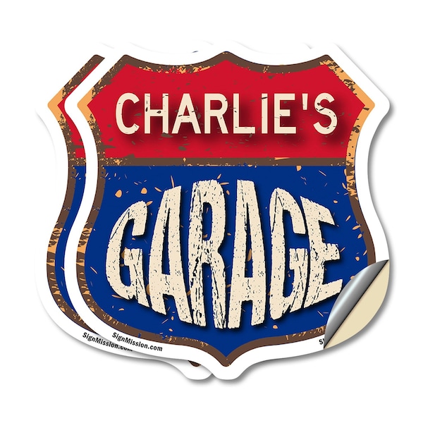 Signmission Charlie's Garage, 4 inch X 4 inch, Vinyl Decal, 2PK - SHI-D-2PACK-4-383-CHARLIE