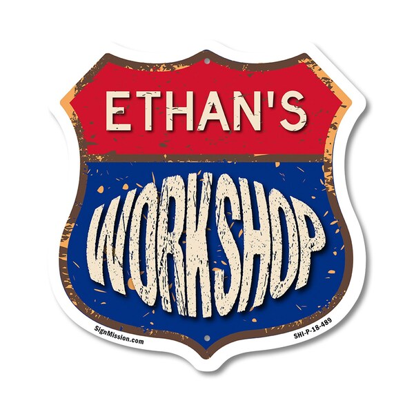 Signmission Ethan's Workshop, 18 Inch X 18 Inch, Plastic Sign - SHI-P-18-489-ETHAN