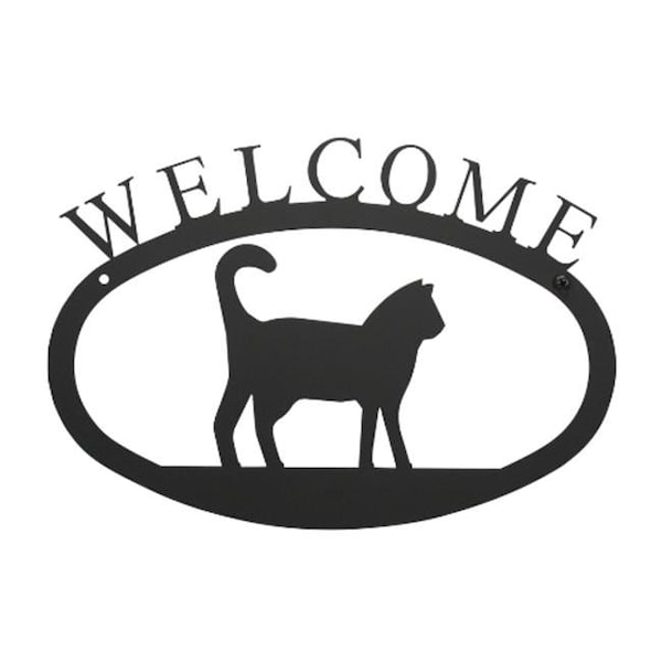 Village Wrought Iron Village Wrought Iron WEL-6-S Small Welcome Sign-Plaque - Cat - WEL-6-S