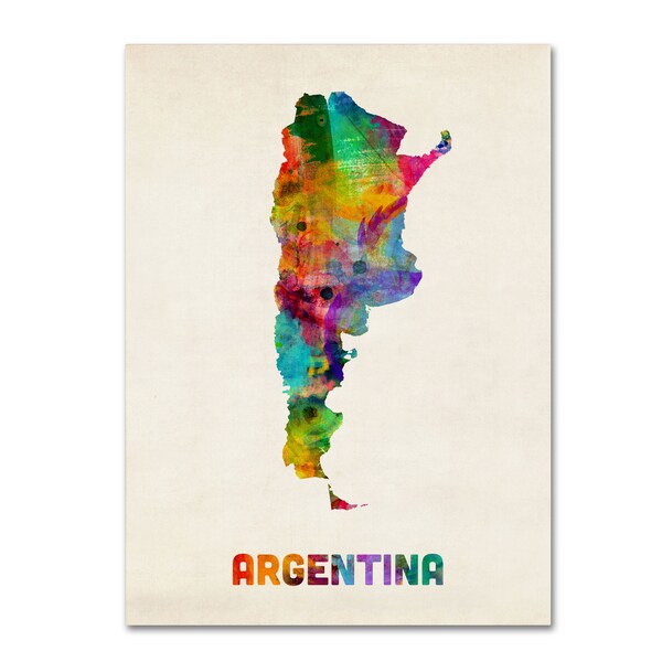 Trademark Fine Art Michael Tompsett 'Argentina Watercolor Map' Canvas Art, 24x32 - MT0495-C2432GG