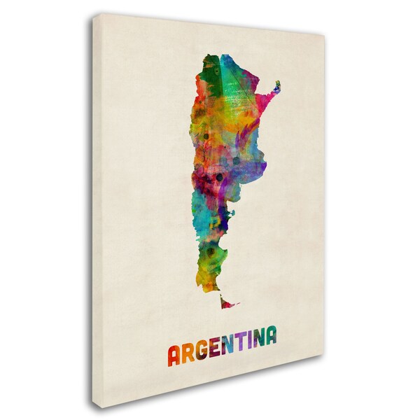Trademark Fine Art Michael Tompsett 'Argentina Watercolor Map' Canvas Art, 24x32 - MT0495-C2432GG