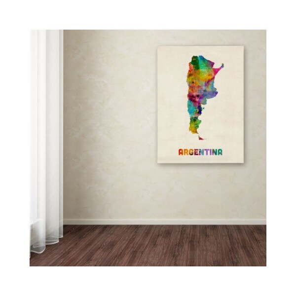 Trademark Fine Art Michael Tompsett 'Argentina Watercolor Map' Canvas Art, 24x32 - MT0495-C2432GG