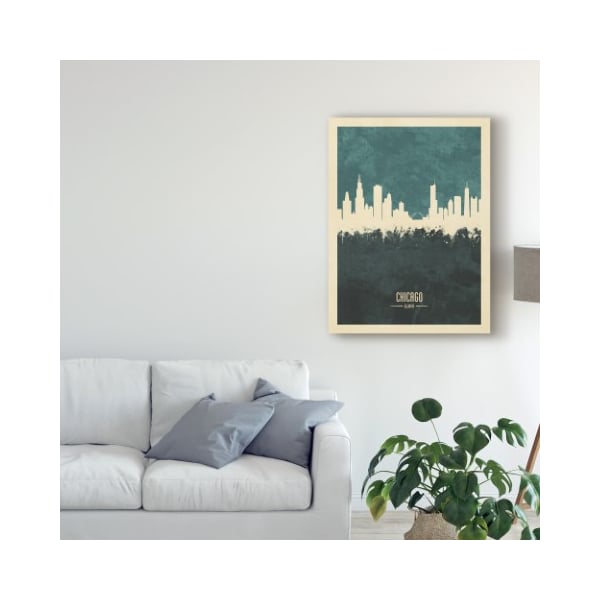 Trademark Fine Art Michael Tompsett 'Chicago Illinois Skyline Poster Teal' Canvas Art, 24x32 - MT02467-C2432GG