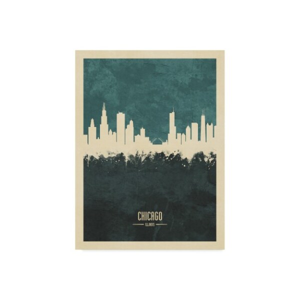 Trademark Fine Art Michael Tompsett 'Chicago Illinois Skyline Poster Teal' Canvas Art, 24x32 - MT02467-C2432GG