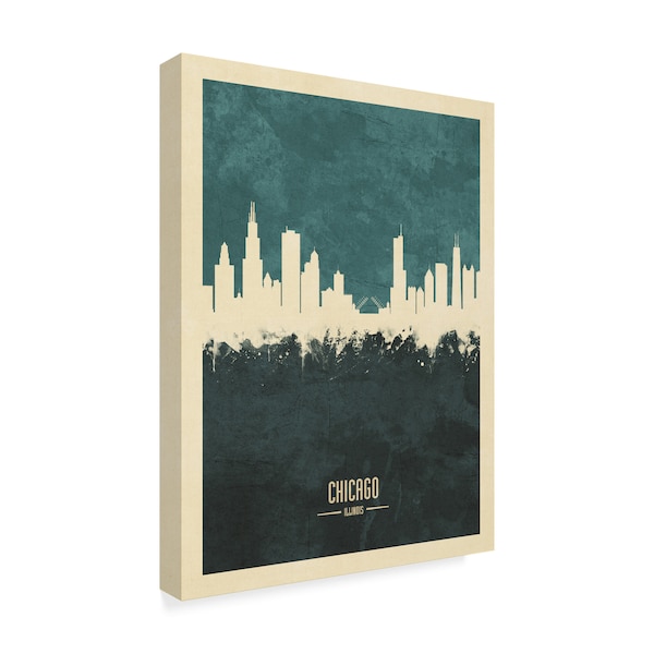 Trademark Fine Art Michael Tompsett 'Chicago Illinois Skyline Poster Teal' Canvas Art, 24x32 - MT02467-C2432GG