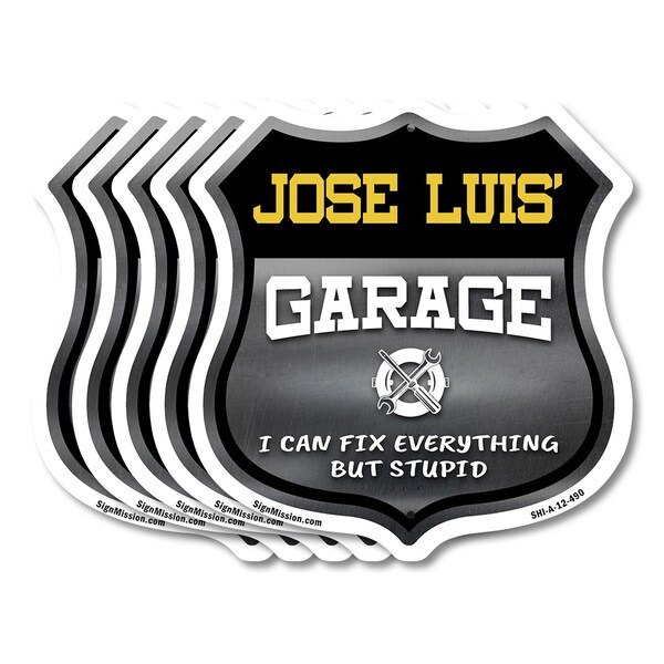Signmission Jose Luis's Garage I Can Fix Everything But Stupid, 12 inch X 12 inch, Aluminum Metal Sign, 5PK - SHI-A-5PACK-12-490-JOSE LUIS