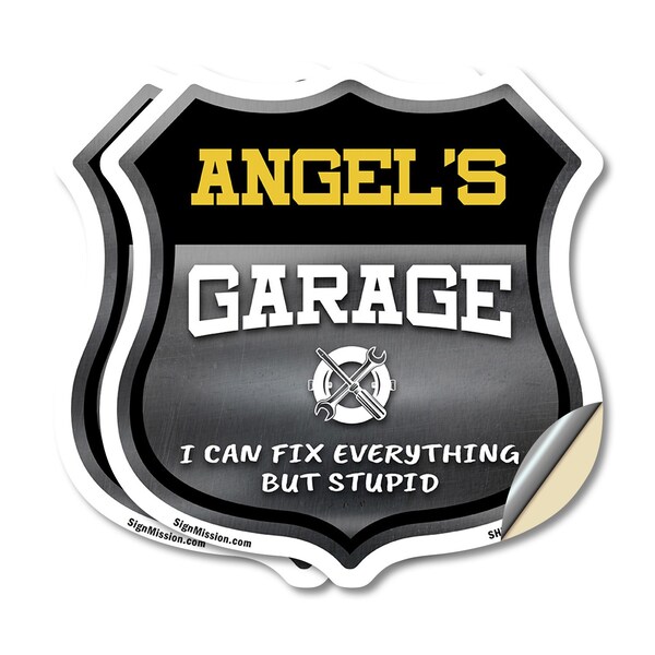 Signmission Angel's Garage I Can Fix Everything But Stupid, 12 inch X 12 inch, Vinyl Decal, 2PK - SHI-D-2PACK-12-490-ANGEL