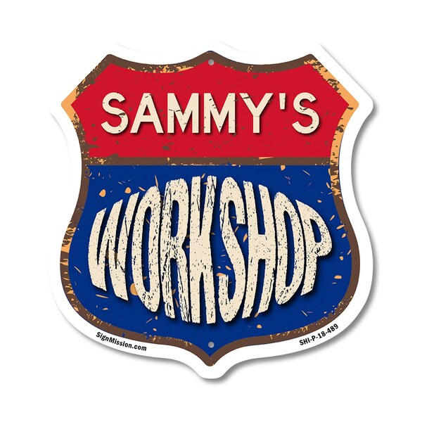 Signmission Sammy's Workshop, 18 Inch X 18 Inch, Plastic Sign - SHI-P-18-489-SAMMY