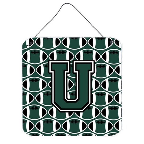 Carolines Treasures Letter U Football Green and White Wall or Door Hanging Prints - CJ1071-UDS66