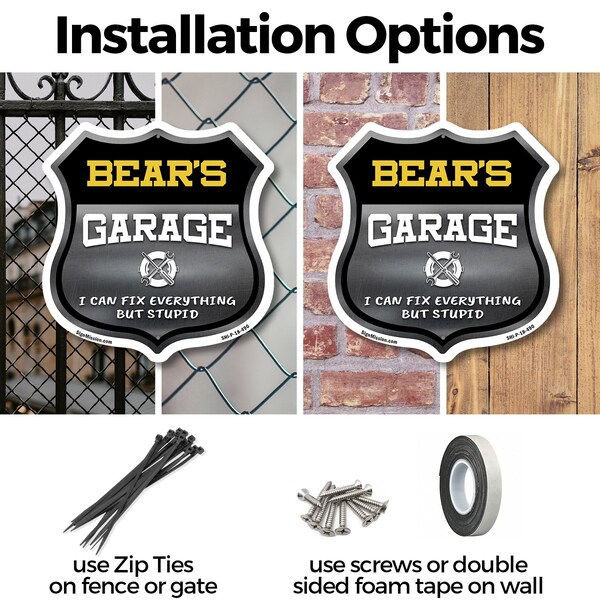 Signmission Bear's Garage I Can Fix Everything But Stupid, 12 inch X 12 inch, Aluminum Metal Sign, 2PK - SHI-A-2PACK-12-490-BEAR