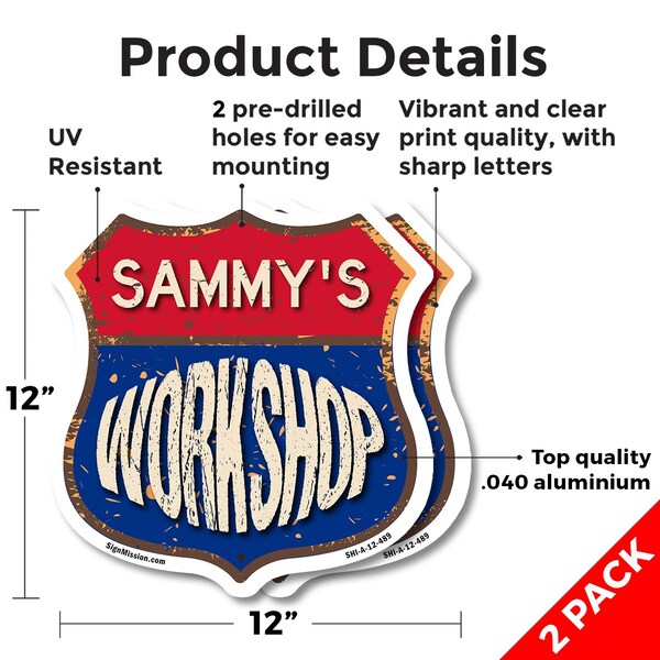 Signmission Sammy's Workshop, 12 inch X 12 inch, Aluminum Metal Sign, 2PK - SHI-A-2PACK-12-489-SAMMY