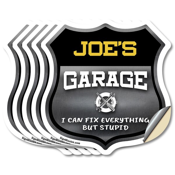 Signmission Joe's Garage I Can Fix Everything But Stupid, 6 inch X 6 inch, Vinyl Decal, 5PK - SHI-D-5PACK-6-490-JOE