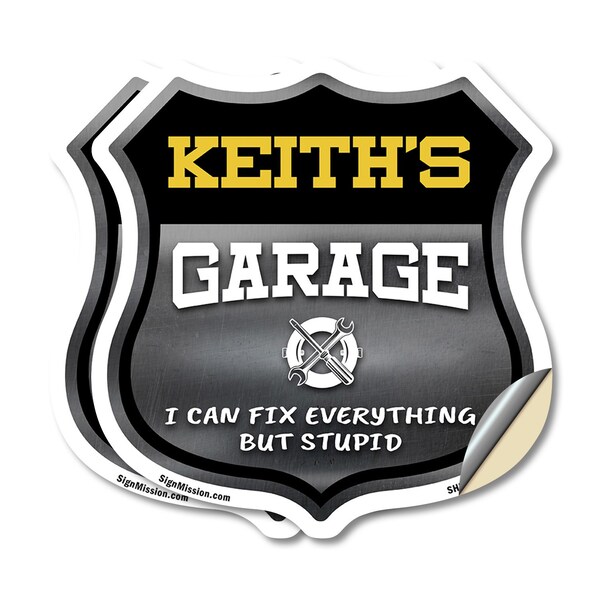 Signmission Keith's Garage I Can Fix Everything But Stupid, 12 inch X 12 inch, Vinyl Decal, 2PK - SHI-D-2PACK-12-490-KEITH