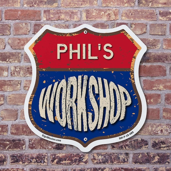 Signmission Phil's Workshop, 18 Inch X 18 Inch, Plastic Sign - SHI-P-18-489-PHIL