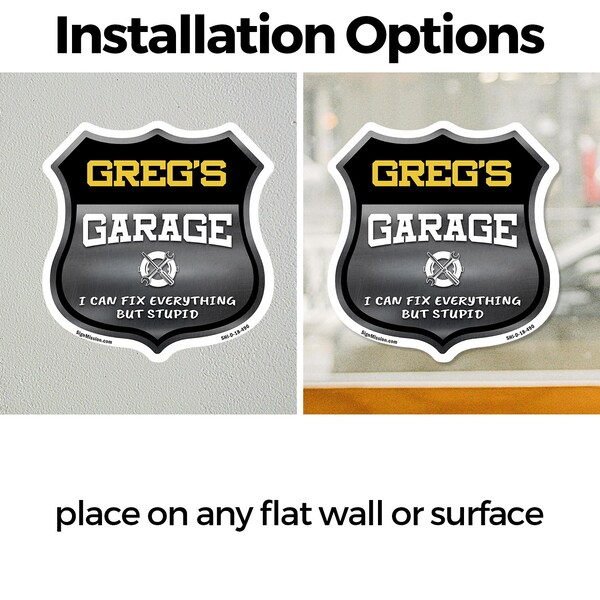 Signmission Greg's Garage I Can Fix Everything But Stupid, 4 inch X 4 inch, Vinyl Decal, 2PK - SHI-D-2PACK-4-490-GREG