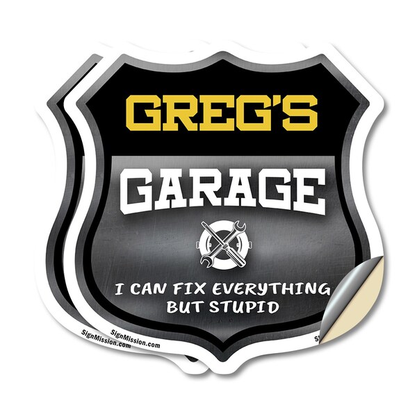 Signmission Greg's Garage I Can Fix Everything But Stupid, 4 inch X 4 inch, Vinyl Decal, 2PK - SHI-D-2PACK-4-490-GREG