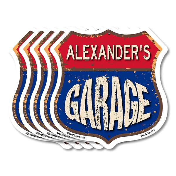 Signmission Alexander's Garage, 12 inch X 12 inch, Aluminum Metal Sign, 5PK - SHI-A-5PACK-12-383-ALEXANDER