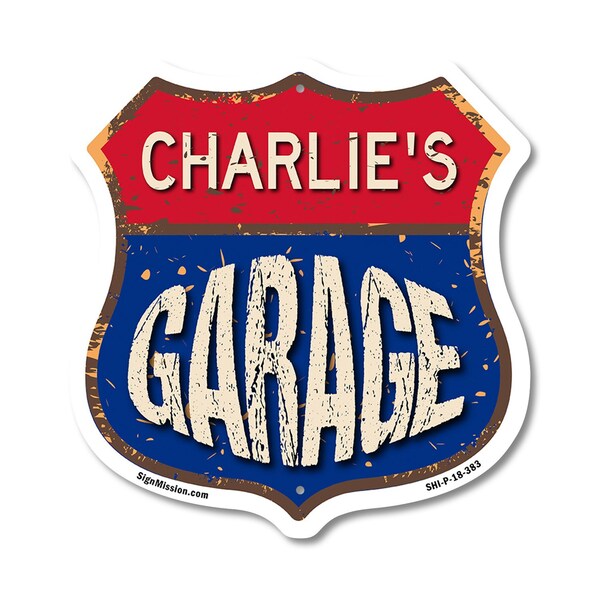 Signmission Charlie's Garage, 18 Inch X 18 Inch, Plastic Sign - SHI-P-18-383-CHARLIE