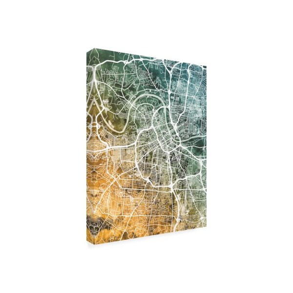 Trademark Fine Art Michael Tompsett 'Nashville Tennessee City Map Teal Orange' Canvas Art, 18x24 - MT02744-C1824GG