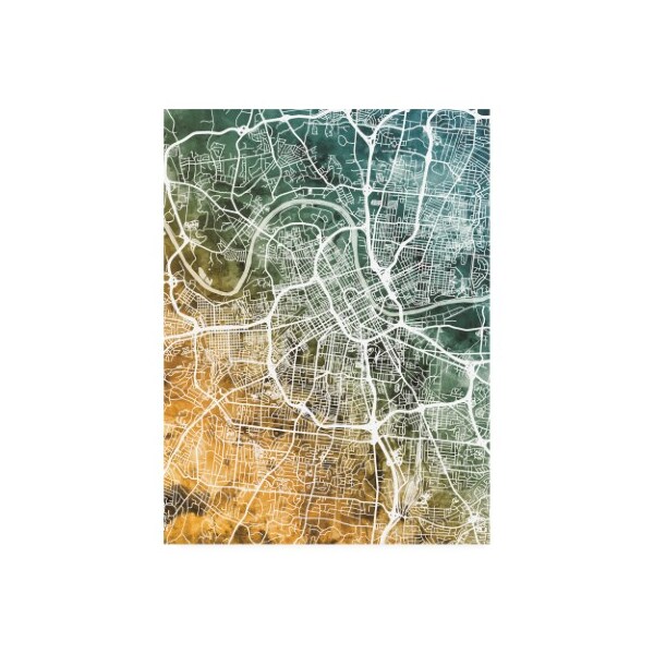 Trademark Fine Art Michael Tompsett 'Nashville Tennessee City Map Teal Orange' Canvas Art, 18x24 - MT02744-C1824GG