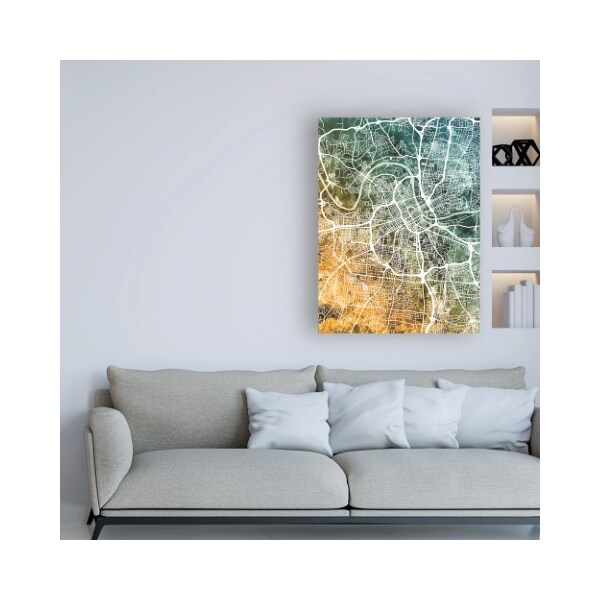 Trademark Fine Art Michael Tompsett 'Nashville Tennessee City Map Teal Orange' Canvas Art, 18x24 - MT02744-C1824GG