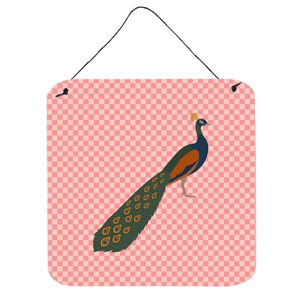 Micasa Indian Peacock Peafowl Pink Check Wall or Door Hanging Prints6 x 6 in. - MI225948