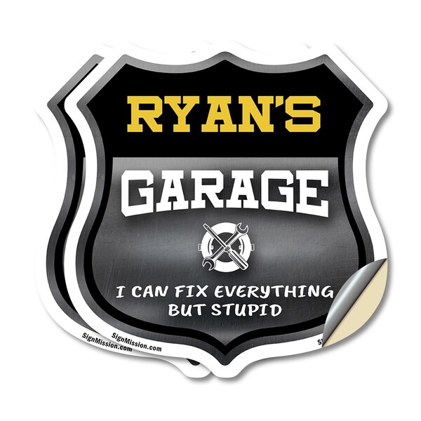 Signmission Ryan's Garage I Can Fix Everything But Stupid, 4 inch X 4 inch, Vinyl Decal, 2PK - SHI-D-2PACK-4-490-RYAN