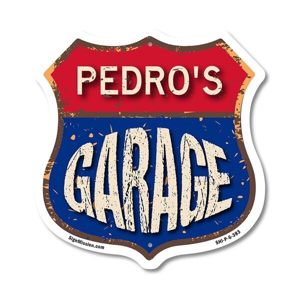 Signmission Pedro's Garage, 6 Inch X 6 Inch, Plastic Sign - SHI-P-6-383-PEDRO
