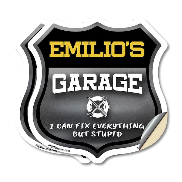 Signmission Emilio's Garage I Can Fix Everything But Stupid, 4 inch X 4 inch, Vinyl Decal, 2PK - SHI-D-2PACK-4-490-EMILIO